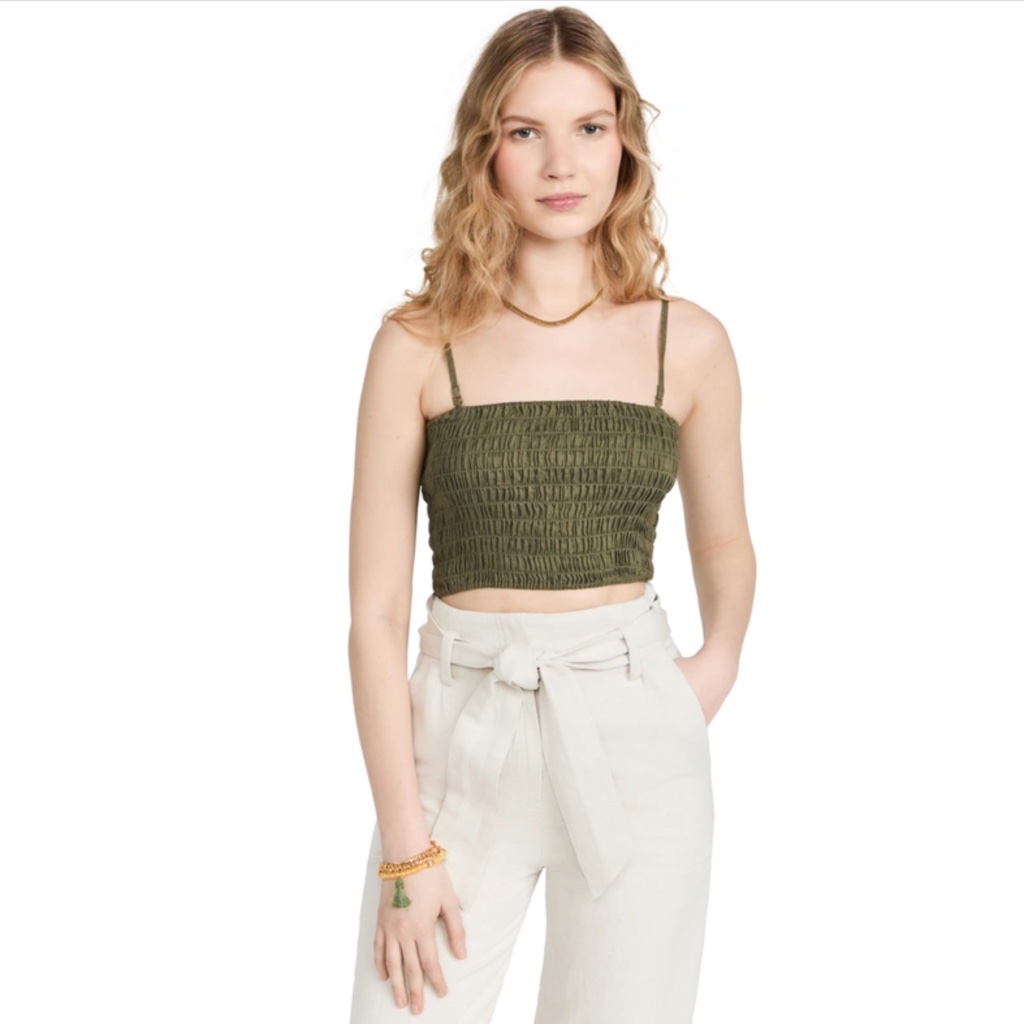 Atm: Cropped Smocked Linen Top In Seaweed (Nwt)